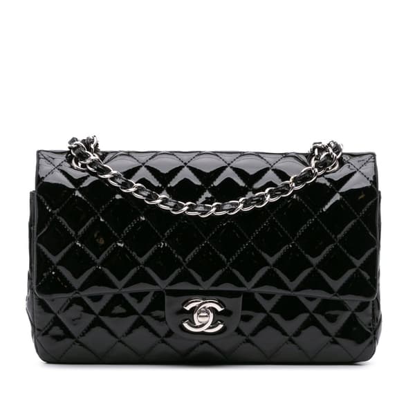 Pre-owned Chanel Medium Classic Patent Double Flap Black