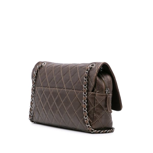 Pre-owned Chanel Jumbo Quilted Iridescent Caviar Easy Flap Brown