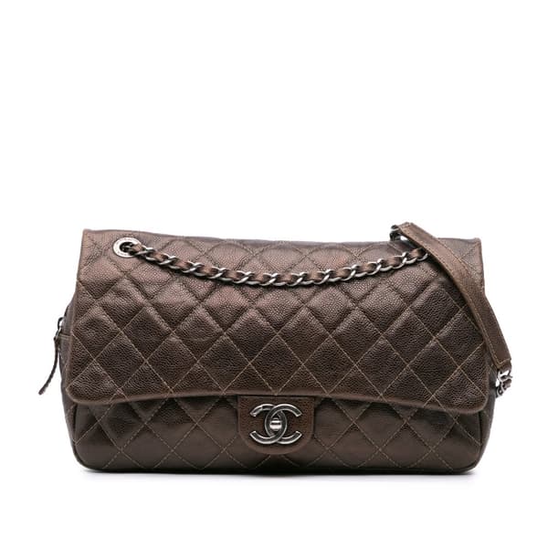 Pre-owned Chanel Jumbo Quilted Iridescent Caviar Easy Flap Brown