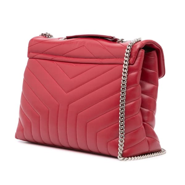 Pre-owned Saint Laurent Medium Leather Monogram Matelasse LouLou Bag Red