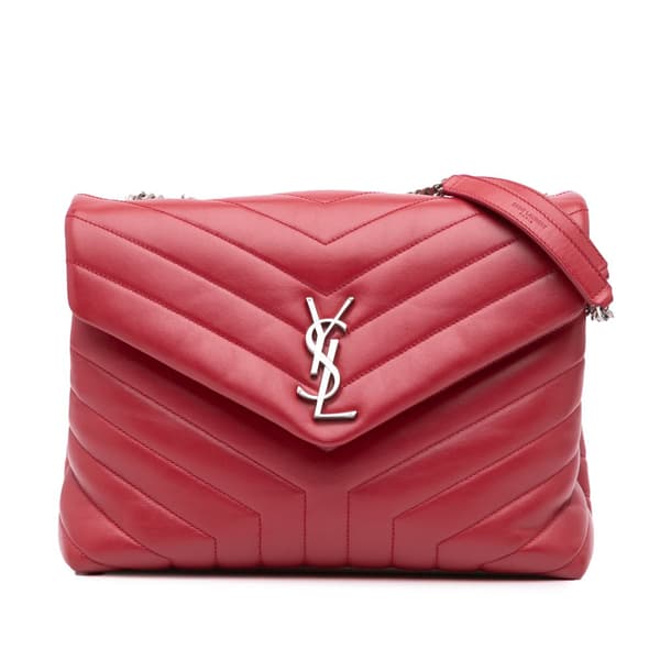 Pre-owned Saint Laurent Medium Leather Monogram Matelasse LouLou Bag Red