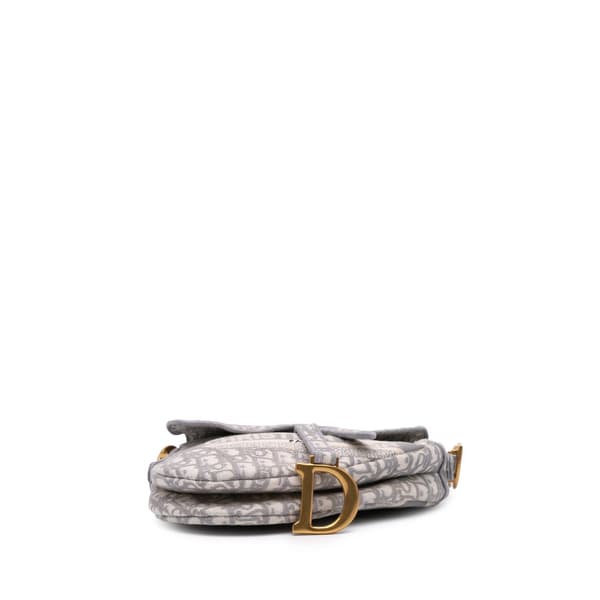 Pre-owned Dior Oblique Embroidered Canvas Saddle Bag Gray
