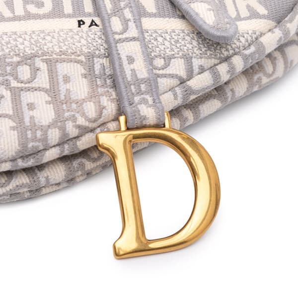 Pre-owned Dior Oblique Embroidered Canvas Saddle Bag Gray