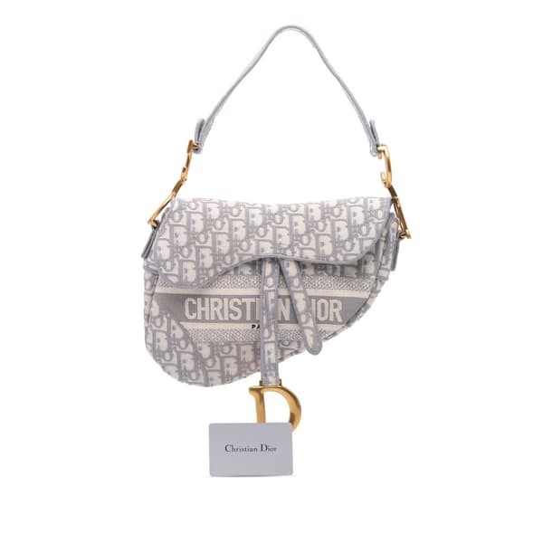 Pre-owned Dior Oblique Embroidered Canvas Saddle Bag Gray