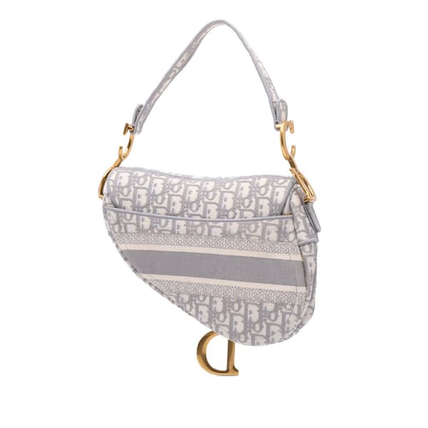 Pre-owned Dior Oblique Embroidered Canvas Saddle Bag Gray