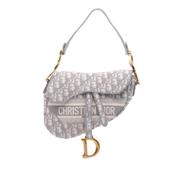 Pre-owned Dior Oblique Embroidered Canvas Saddle Bag Gray