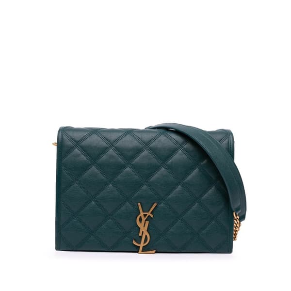 Pre-owned Saint Laurent Small Quilted Lambskin Becky Chain Shoulder Bag Green