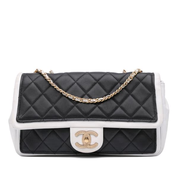 Pre-owned Chanel Medium Bicolor Calfskin Graphic Flap Black