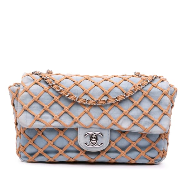 Pre-owned Chanel Jumbo Denim Canebiers Net Flap Blue