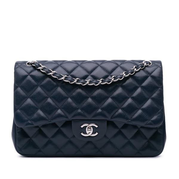 Pre-owned Chanel Jumbo Classic Caviar Double Flap Blue
