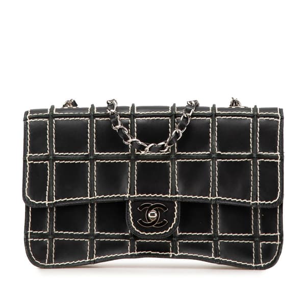 Pre-owned Chanel Lambskin Contrast Square Stitch Flap Black