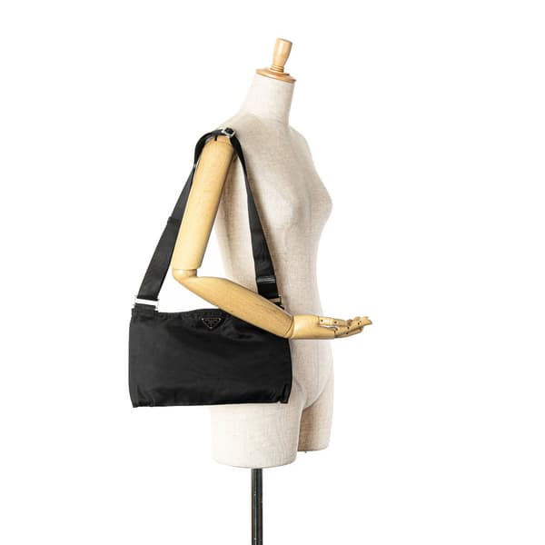 Pre-owned Prada Tessuto Zip Top Shoulder Bag Black