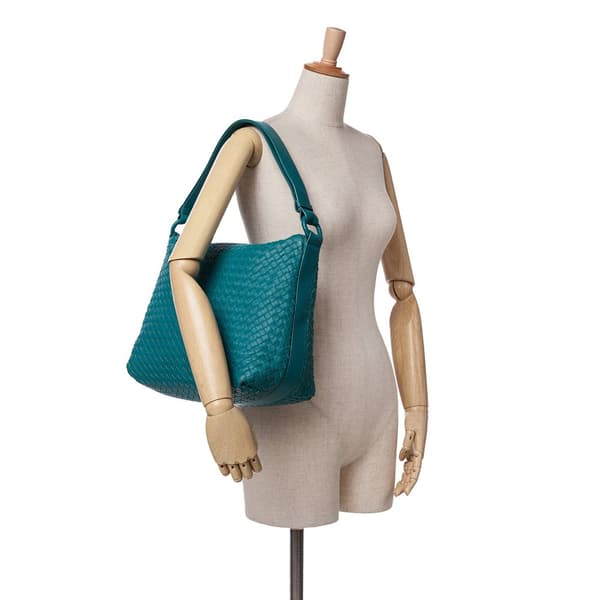 Pre-owned Bottega Veneta Nappa Intrecciato Shoulder Bag Blue