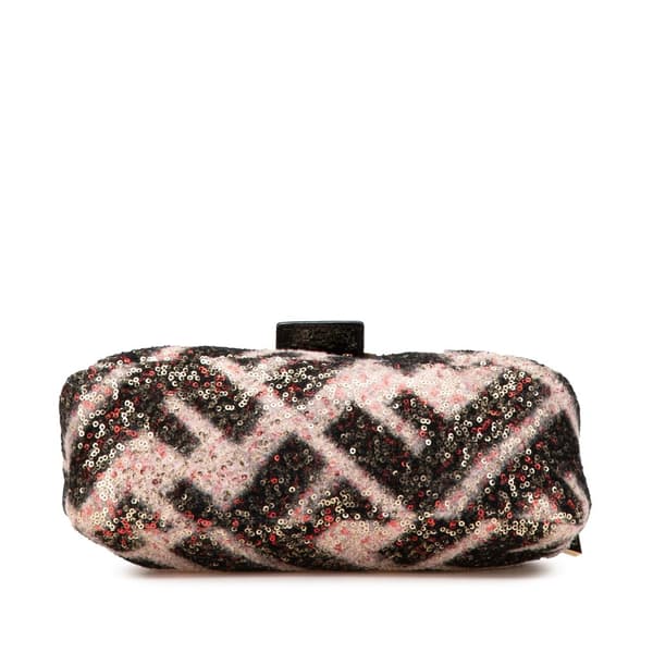Pre-owned Fendi Zucca Wool Sequined Double Flap Shoulder Bag Pink