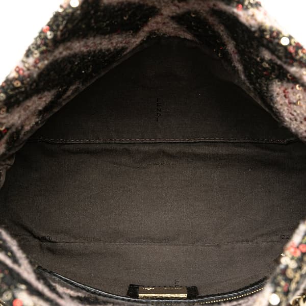 Pre-owned Fendi Zucca Wool Sequined Double Flap Shoulder Bag Pink