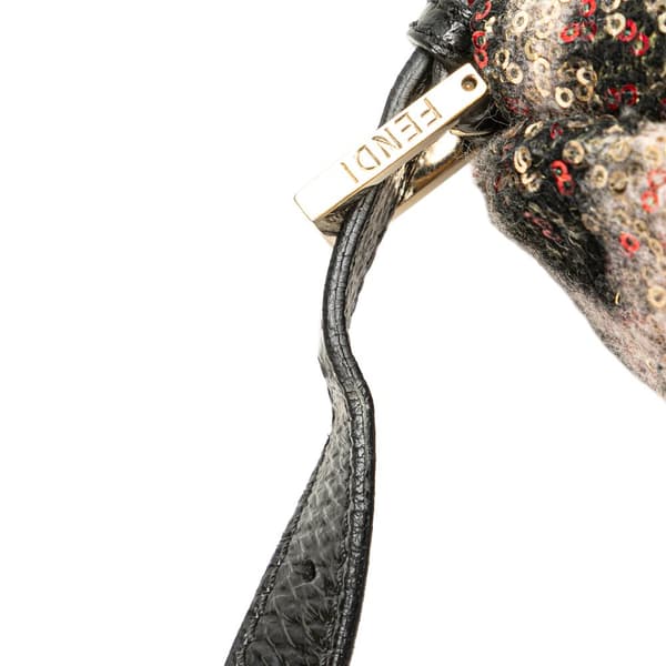 Pre-owned Fendi Zucca Wool Sequined Double Flap Shoulder Bag Pink