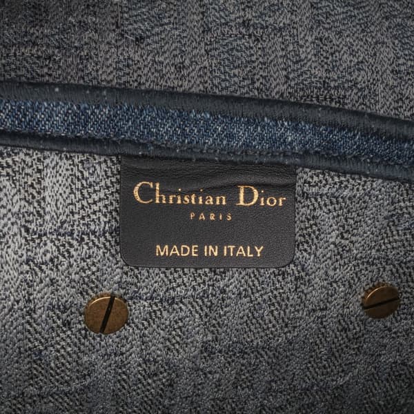 Pre-owned Dior Oblique Embroidered Denim Saddle Bag Blue