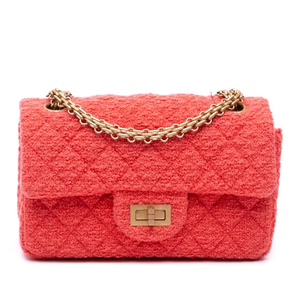 Pre-owned Chanel Reissue 2.55 Quilted Tweed Single Flap 224 Red