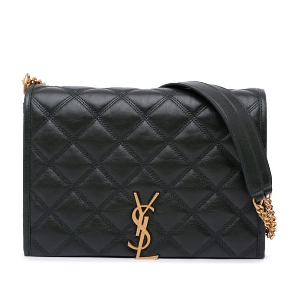 Pre-owned Saint Laurent Small Quilted Lambskin Becky Chain Shoulder Bag Green