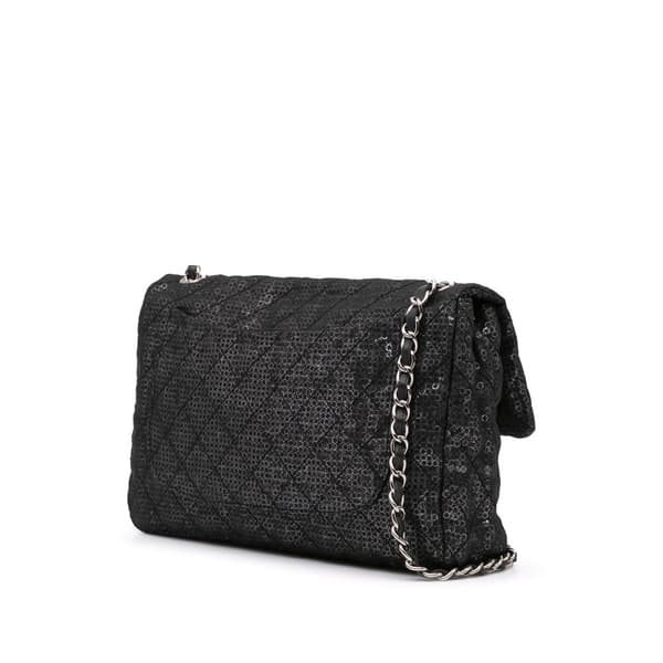 Pre-owned Chanel Maxi Hidden Sequins Mesh Flap Black