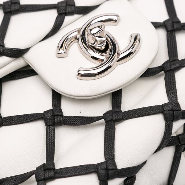 Pre-owned Chanel Jumbo Calfskin Canebiers Net Flap White