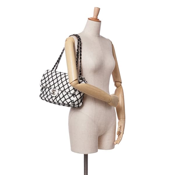 Pre-owned Chanel Jumbo Calfskin Canebiers Net Flap White
