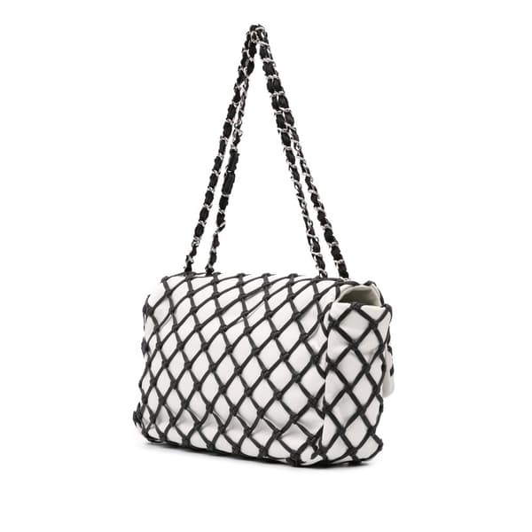 Pre-owned Chanel Jumbo Calfskin Canebiers Net Flap White