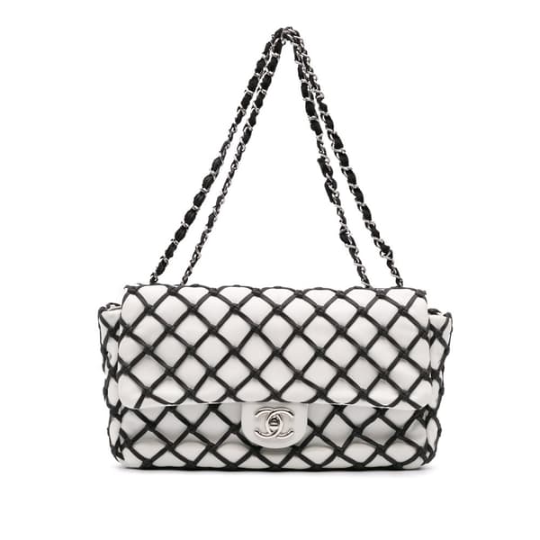 Pre-owned Chanel Jumbo Calfskin Canebiers Net Flap White