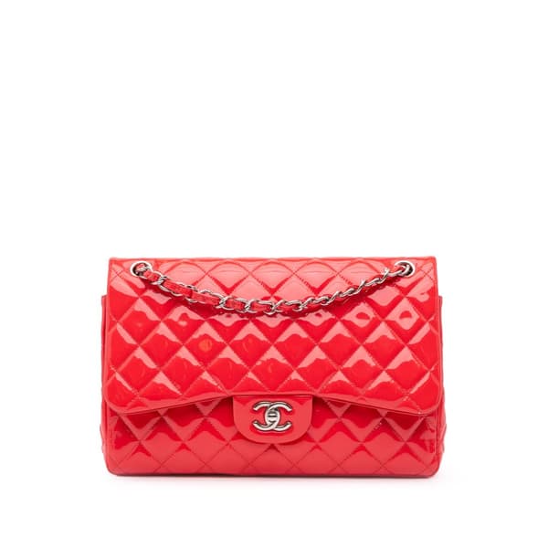 Pre-owned Chanel Jumbo Classic Patent Double Flap Red