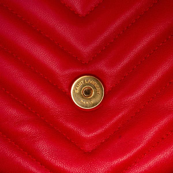 Pre-owned Saint Laurent Small Leather Monogram Bubble Chain Shoulder Bag Red