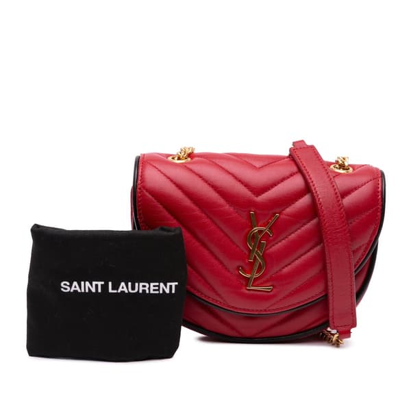 Pre-owned Saint Laurent Small Leather Monogram Bubble Chain Shoulder Bag Red