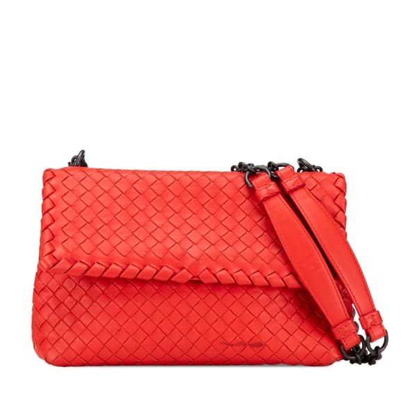 Pre-owned Bottega Veneta Small Nappa Intrecciato Olimpia Shoulder Bag Red