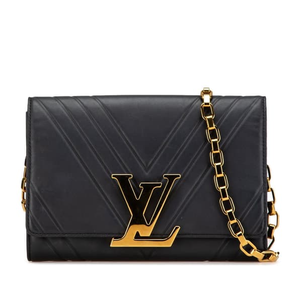 Pre-owned Louis Vuitton Airy V Chain Louise Clutch GM Black