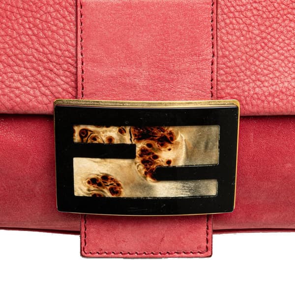 Pre-owned Fendi Shimmer Leather Mamma Forever Shoulder Bag Red