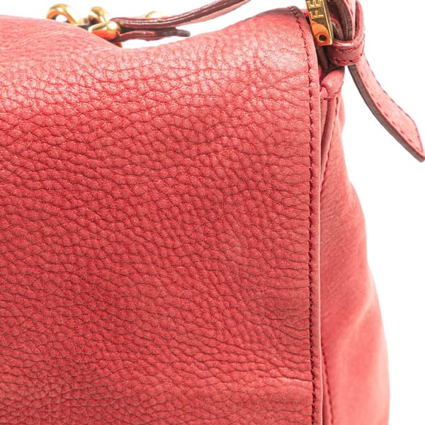 Pre-owned Fendi Shimmer Leather Mamma Forever Shoulder Bag Red
