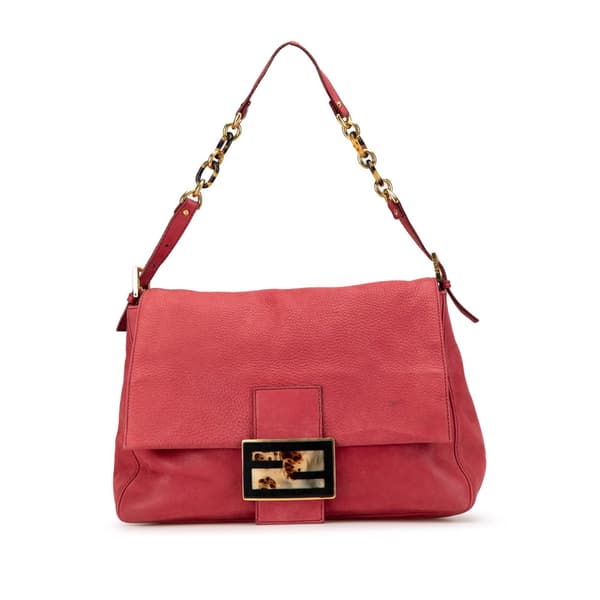 Pre-owned Fendi Shimmer Leather Mamma Forever Shoulder Bag Red