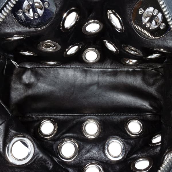 Pre-owned Prada Vitello Daino Grommet Chain Shoulder Bag Black