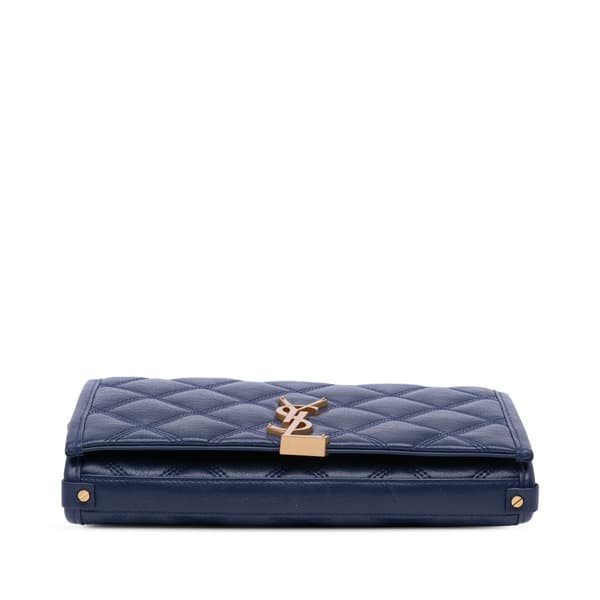 Pre-owned Saint Laurent Quilted Diamond Lambskin Becky Wallet on Chain Blue