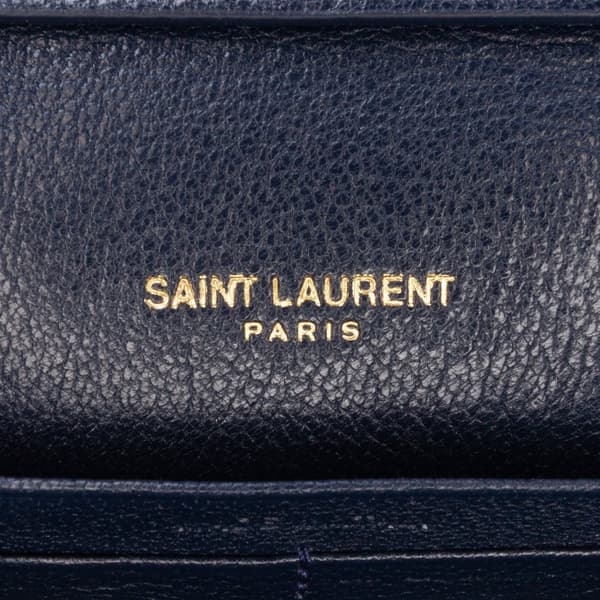 Pre-owned Saint Laurent Quilted Diamond Lambskin Becky Wallet on Chain Blue