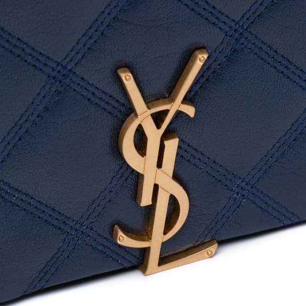 Pre-owned Saint Laurent Quilted Diamond Lambskin Becky Wallet on Chain Blue