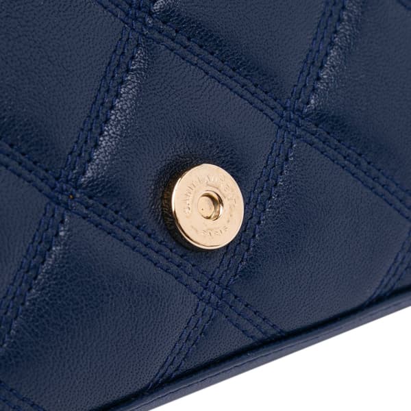 Pre-owned Saint Laurent Quilted Diamond Lambskin Becky Wallet on Chain Blue