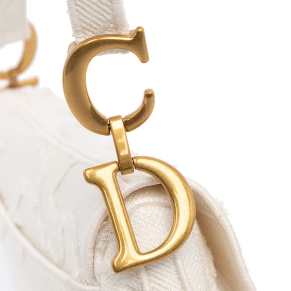 Pre-owned Dior Embroidered Canvas Camouflage Saddle Bag White