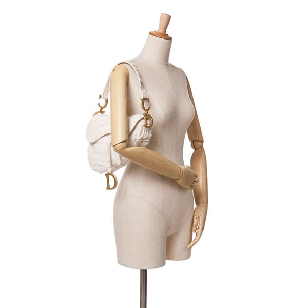 Pre-owned Dior Embroidered Canvas Camouflage Saddle Bag White