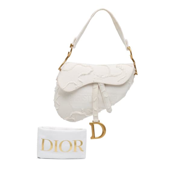 Pre-owned Dior Embroidered Canvas Camouflage Saddle Bag White