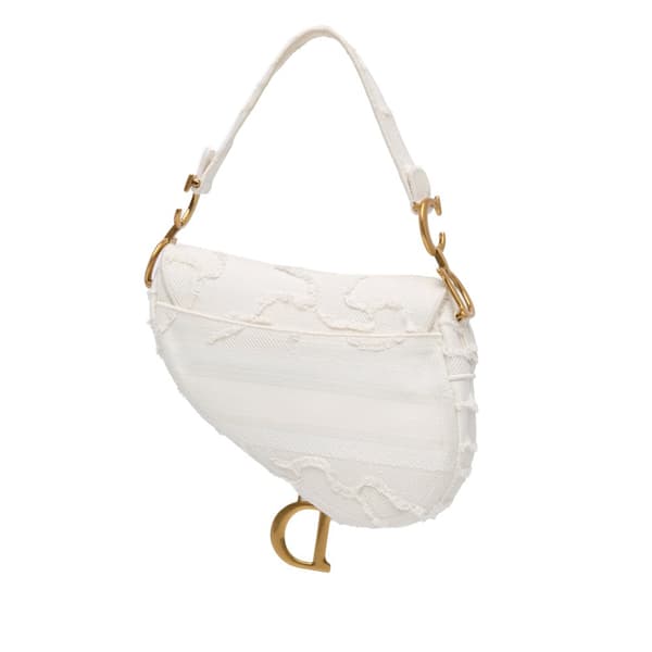 Pre-owned Dior Embroidered Canvas Camouflage Saddle Bag White