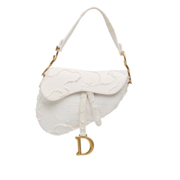 Pre-owned Dior Embroidered Canvas Camouflage Saddle Bag White