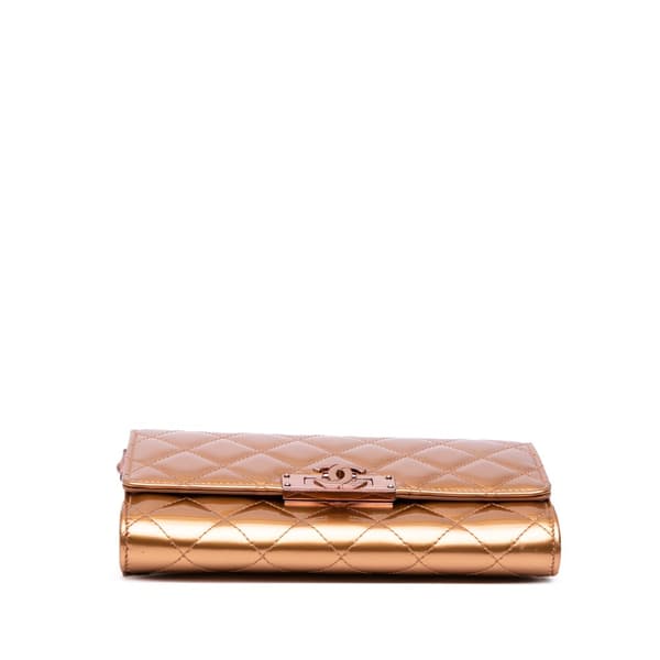 Pre-owned Chanel Quilted Metallic Patent Golden Class Wallet on Chain Gold