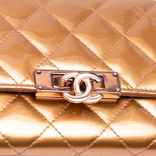 Pre-owned Chanel Quilted Metallic Patent Golden Class Wallet on Chain Gold