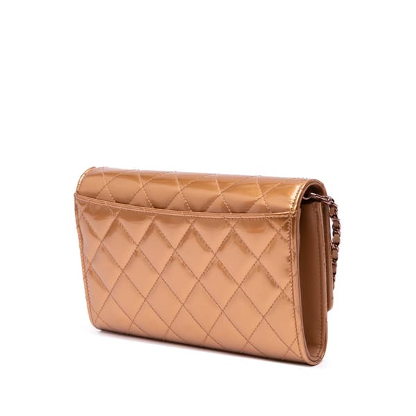 Pre-owned Chanel Quilted Metallic Patent Golden Class Wallet on Chain Gold