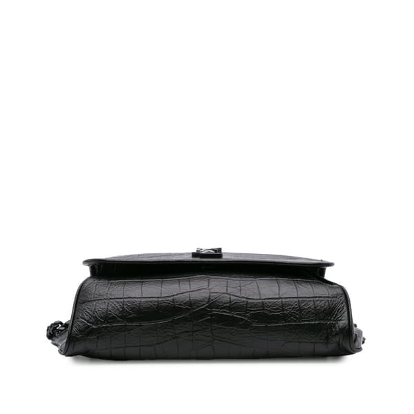 Pre-owned Saint Laurent Baby Crocodile Embossed Leather Monogram Niki Shoulder Bag Black